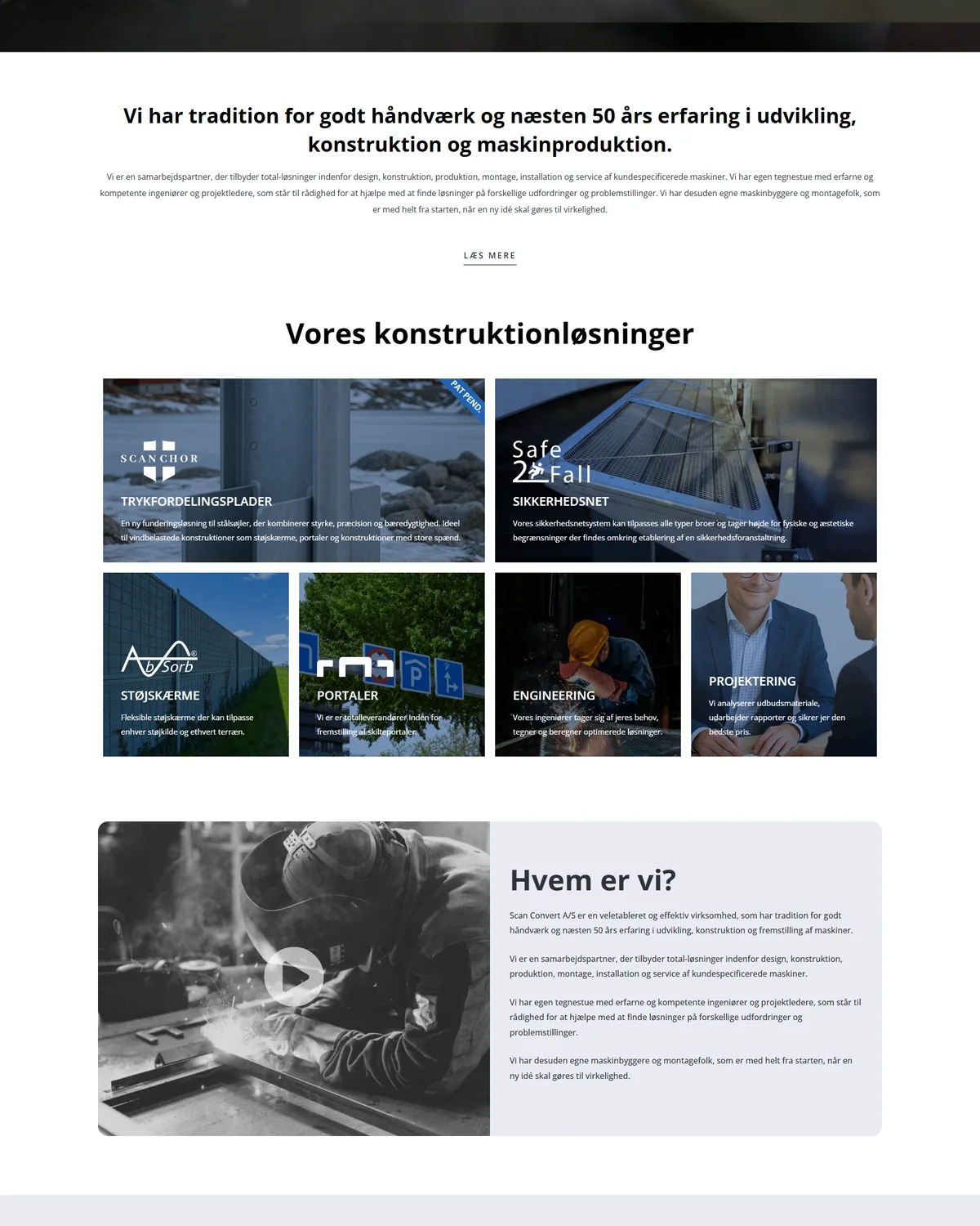 Long crop of the implemented Scan-Convert landing page showing service and company sections