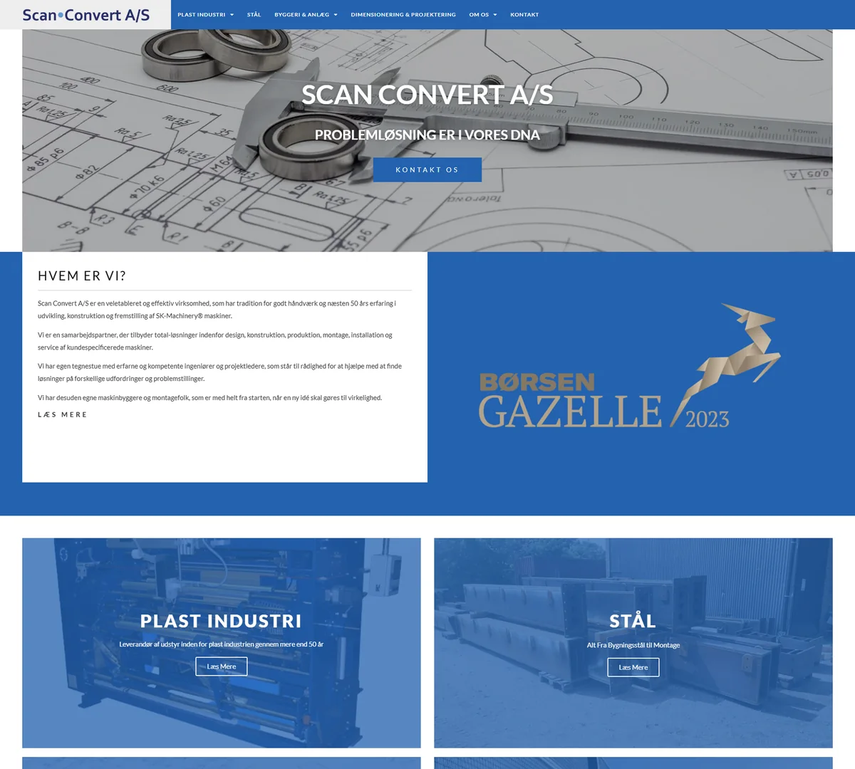 Original Scan-Convert landing page with a dense blue-and-white layout